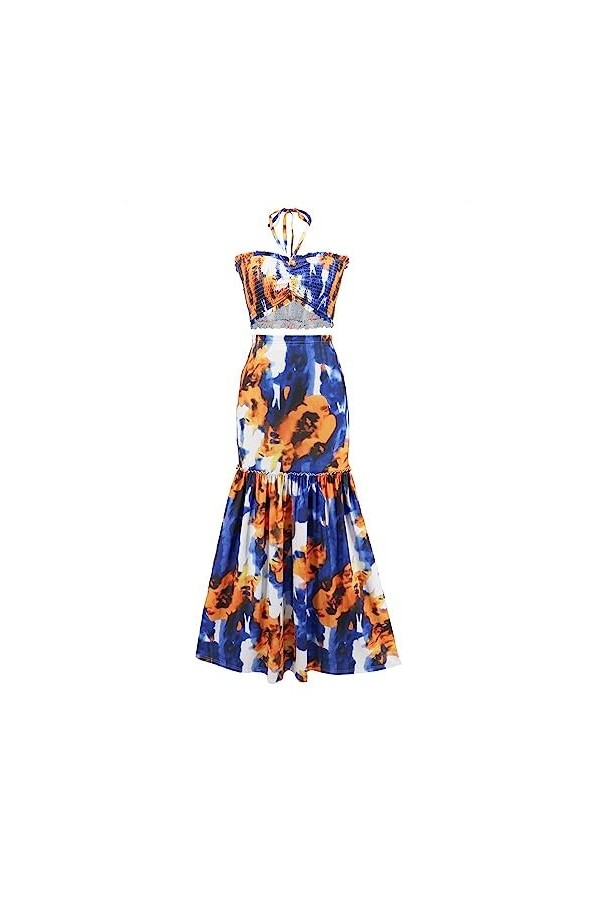 Sexy Imprimé Robe Halter Top + Hanche Mermaid Jupe Ensemble De Deux Pièces Femmes 2023 Été Décontracté Robe Ample sans Manche
