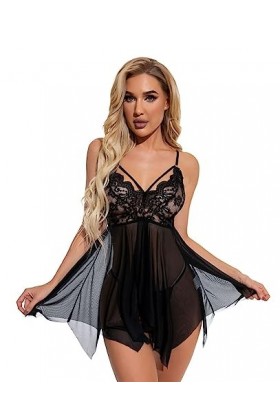 ZTIANEF Front ouvertSexe Robe lambrissée Jupe Maille Sexy Lingerie Chemise de Nuit Bretelles Ensemble Pyjama, Bleu, XL