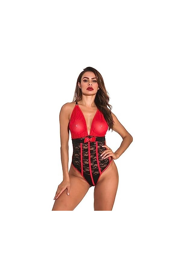 MiniCostume de Forme Sexy pour Femmes Pure Lingerie Moulante rayée décolleté, Noir, L