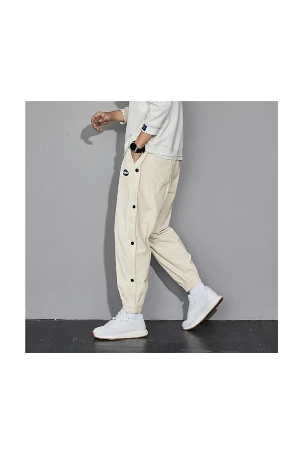 Duohropke Pantalon en velours côtelé large avec élastique - Pantalon de jogging pour homme avec poignets - Pantalon baggy pou