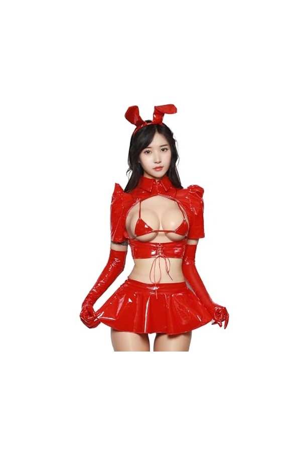 Lingerie Erothique Sexy Bunny Costumes Triangle Soutien-Gorge Jupe Jeu De Rôle Couple Coquin Ensembles De Lingerie,Rouge,XL
