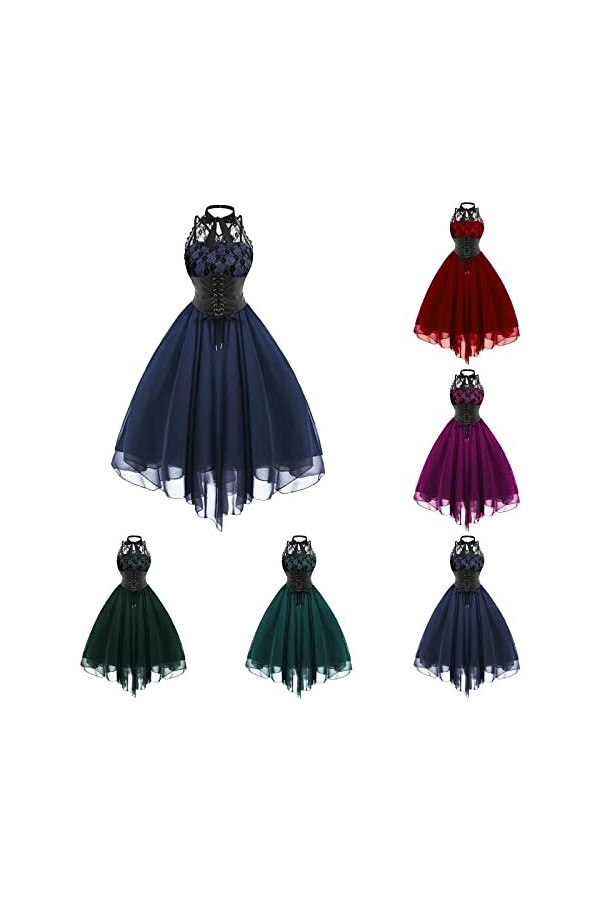 KBOPLEMQ Vêtements médiévaux pour femme - Sans manches - Dentelle - Robe de bal élégante - Robe tunique vintage - Robe de coc