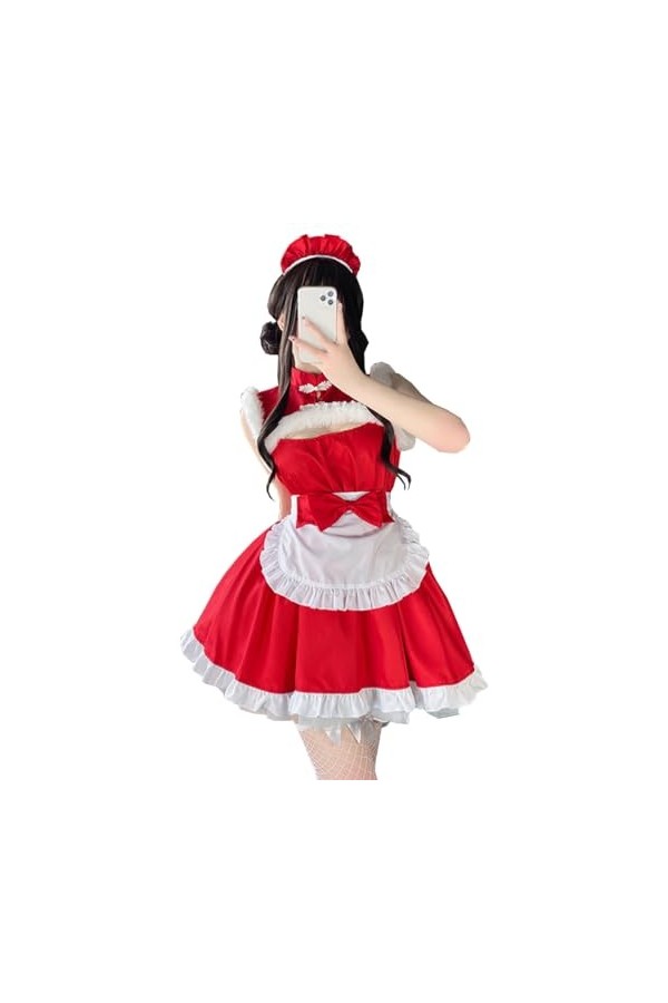 SNOMYRS Costume de soubrette de Noël rouge mignon Anime Cosplay Lingerie sexy Père Noël Costume Robe Lingerie Femmes Cheongsa