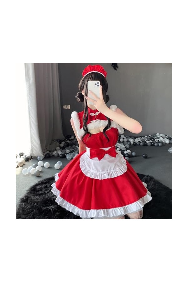 SNOMYRS Costume de soubrette de Noël rouge mignon Anime Cosplay Lingerie sexy Père Noël Costume Robe Lingerie Femmes Cheongsa