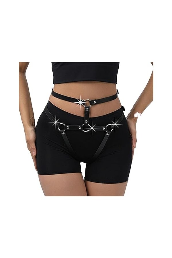 YUEGOO Punk Cuir Harnais Sexy Fesse Jarretière Corps Femmes Lingerie Bretelles Gothique Vêtements Color : Leg 02, Size : Adj