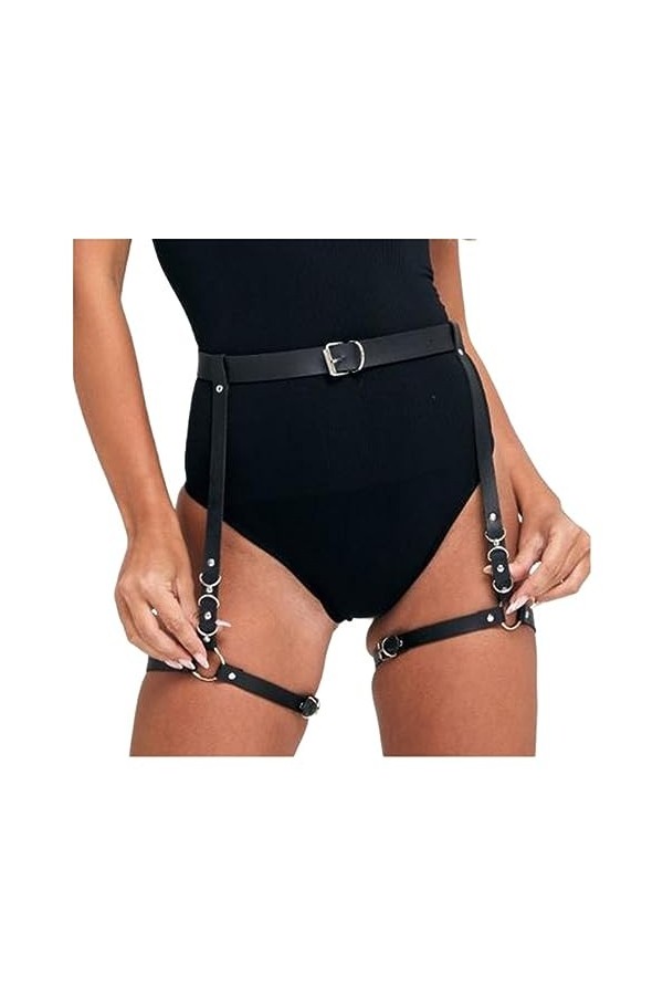 YUEGOO Punk Cuir Harnais Sexy Fesse Jarretière Corps Femmes Lingerie Bretelles Gothique Vêtements Color : Leg 02, Size : Adj