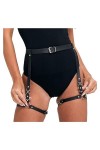 YUEGOO Punk Cuir Harnais Sexy Fesse Jarretière Corps Femmes Lingerie Bretelles Gothique Vêtements Color : Leg 02, Size : Adj