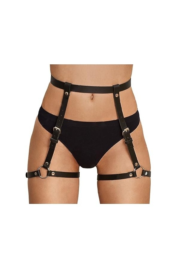 YUEGOO Punk Cuir Sexy Cuisse Jarretière Femmes Lingerie Mode Jambe Bretelles Gothique Vêtements Color : Leg 08, Size : Adjus