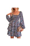DAUZ Robe Taille Haute, Col carré imprimé Floral Robe Respirante à Plusieurs Niveaux Régulière pour Les Vacances pour Flirter