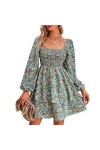 DAUZ Robe Taille Haute, Col carré imprimé Floral Robe Respirante à Plusieurs Niveaux Régulière pour Les Vacances pour Flirter
