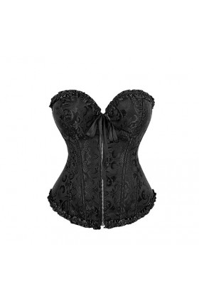Rfmfkkg Femmes Jacquard Floral Overbust Corset Avant Fermeture Éclair Élégante Taille Bustier Top Corselet Korset, Noir , XS