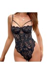 ZTIANEF Nuisettes Sexy Femme Lingerie Et Vêtements Sexy Body Sexy En Dentelle Body Sans Manches Combinaison Sexy Creuse,Noir,