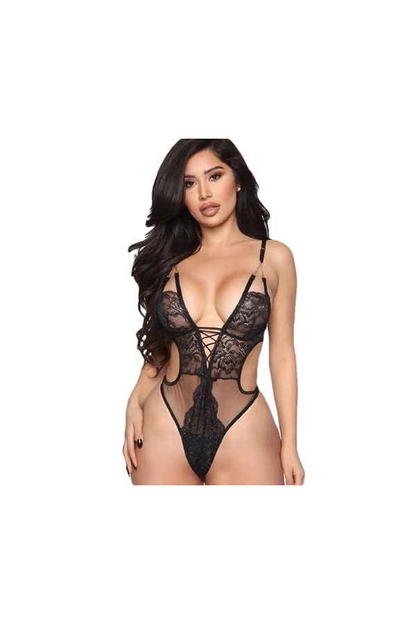 Ensembles De Lingerie Femme Déguisements Adultes Combinaison Sexy en Dentelle Lingerie Sexy Pyjama Sexy V Profond Moulant Cre