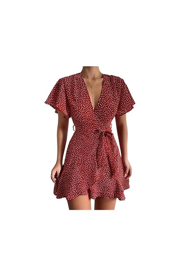 Summer V-Neck Ruffle Women Dress Mini Sexy A-Line Dress Beach Sundress Color : Svart, Taille : XL 