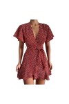 Summer V-Neck Ruffle Women Dress Mini Sexy A-Line Dress Beach Sundress Color : Svart, Taille : XL 