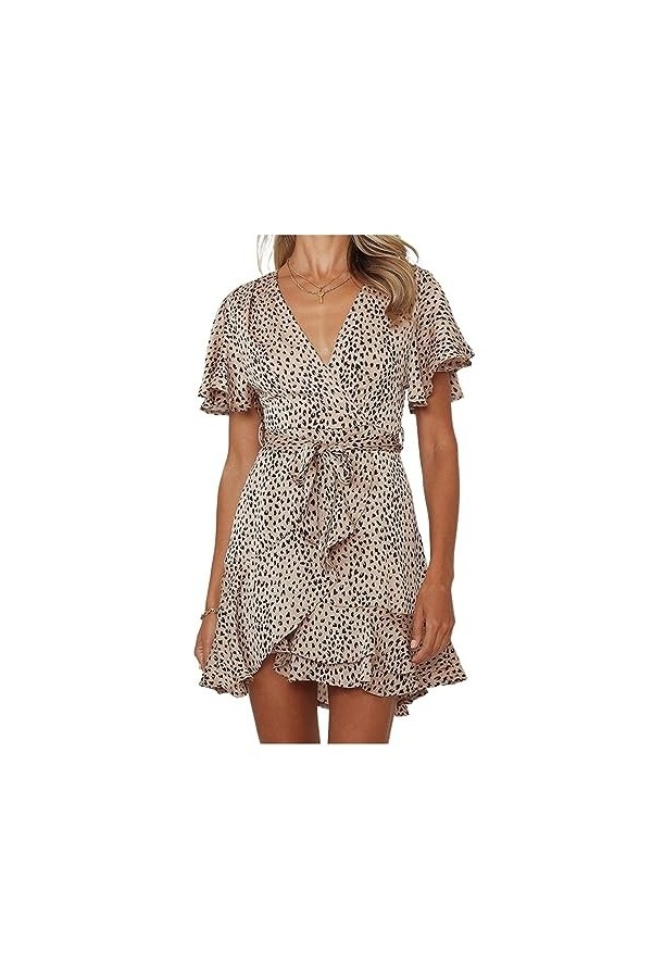 Summer V-Neck Ruffle Women Dress Mini Sexy A-Line Dress Beach Sundress Color : Svart, Taille : XL 