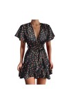 Summer V-Neck Ruffle Women Dress Mini Sexy A-Line Dress Beach Sundress Color : Svart, Taille : XL 