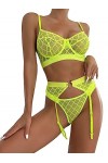 NoëlLingerie érotique Mesh Couture Confortable Sexy Ceinture Sceau Trois pièces, Jaune, M
