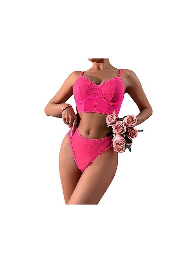 ZTIANEF Tissu en mailleLingerie érotique Fishbone Contraste Maille Sexy Ensemble de Rassemblement Transparent, Rose, M