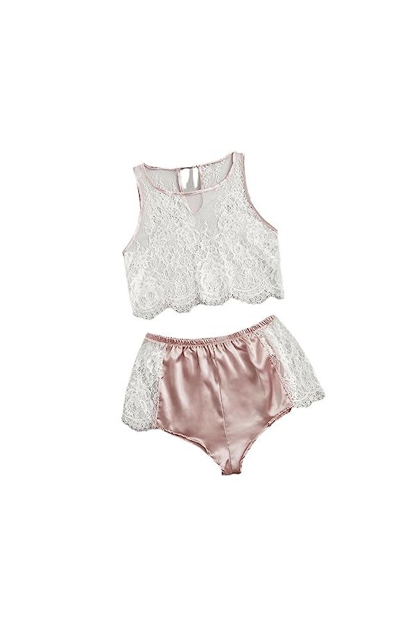 Plus Grande tailleSummer Lady Sexy Fun Lingerie Suspendus Pyjamas Set Deux Pièces Set Shorts Dentelle Housewear, Tarso, L