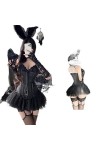Sexy Bunny Angel Halloween Costume V-Neck Mesh A-Skirt Suit Fée Cosplay Porno Robe De Soirée Poitrine Blazer Gilet Uniforme T