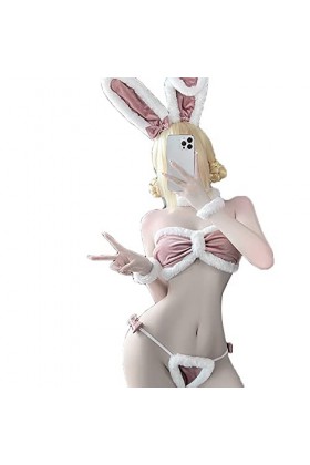 JasmyGirls Sexy Bunny Cosplay Lingerie Coquine Maid Costume Kawaii Anime Micro Bikini Babydoll Tenue Fourrure Velours Soutien