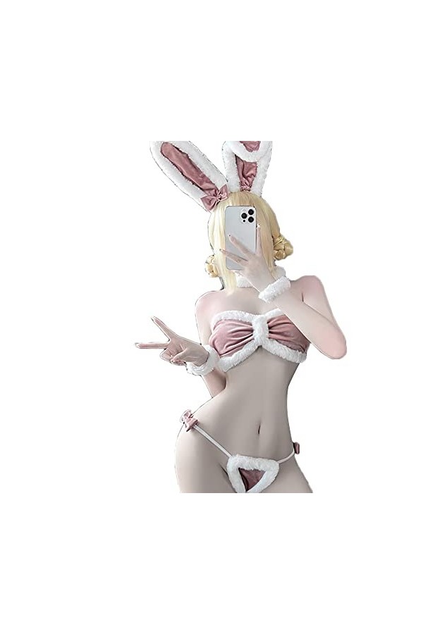 JasmyGirls Sexy Bunny Cosplay Lingerie Coquine Maid Costume Kawaii Anime Micro Bikini Babydoll Tenue Fourrure Velours Soutien