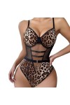 DAGIN Femmes Sexy Teddy Lingerie Femmes imprimé léopard Catsuit Clubwear sans Manches Coupe Haute Se Color : Noir, Size : L 