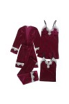 HANXIULIN Pyjama en satin 4 pièces pour femme - Nuisette - Col en V - Vêtement dintérieur - Pyjama sexy - Chemise de nuit en