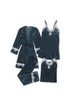 HANXIULIN Pyjama en satin 4 pièces pour femme - Nuisette - Col en V - Vêtement dintérieur - Pyjama sexy - Chemise de nuit en
