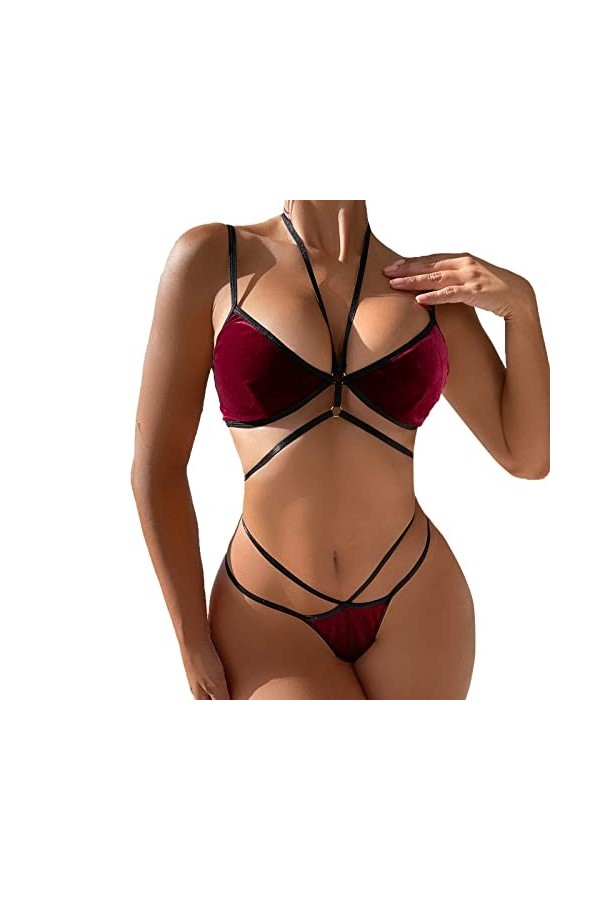 SUNMME Dames Lingerie Sexy Costume en Velours Pyjama Sexy Couture en Dentelle Lingerie Sexy Vêtements pour Femmes Lingerie Se