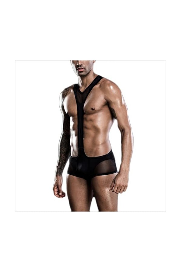 OLIns Hommes Sexy Harnais Jockstrap Bulge Pouch Combinaison de Lutte Singlet Jumpsuit Pyjama Singlet Jeu de rôle Sexy Color: