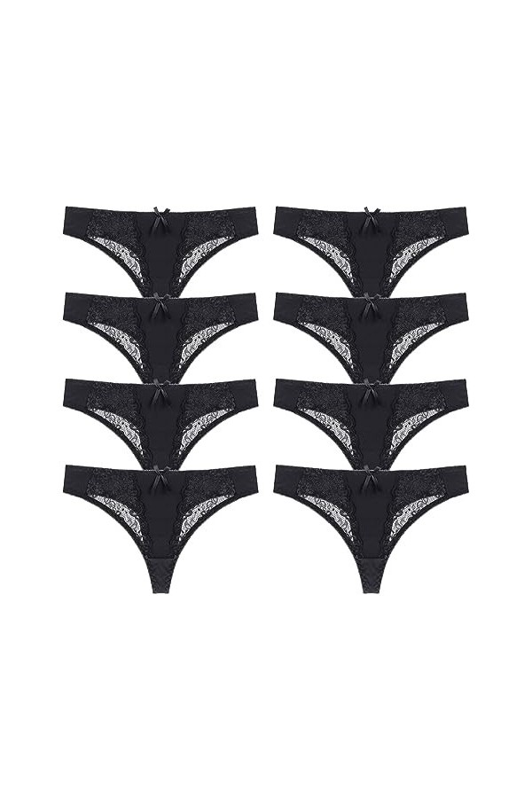Necalisi Culotte Femme Lot de 8 Noir Culotte pour Femme Dentelle, Culotte String Mignon, idéale comme Cadeau pour Une Amie Cu