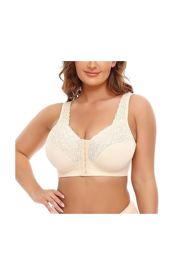 Soutien-Gorge De Levage Façonnant pour Femmes Sexy Dentelle Avant Fermeture À Boucle Bralette sans Fil Ultra Mince Grande Tai