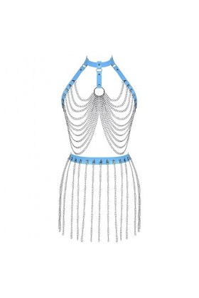 Femmes Body Strap Cuir Soutien - Gorge Creux Cupless Garter Costume Punk Gothique Halloween Party Dance Carnaval Costume Ora