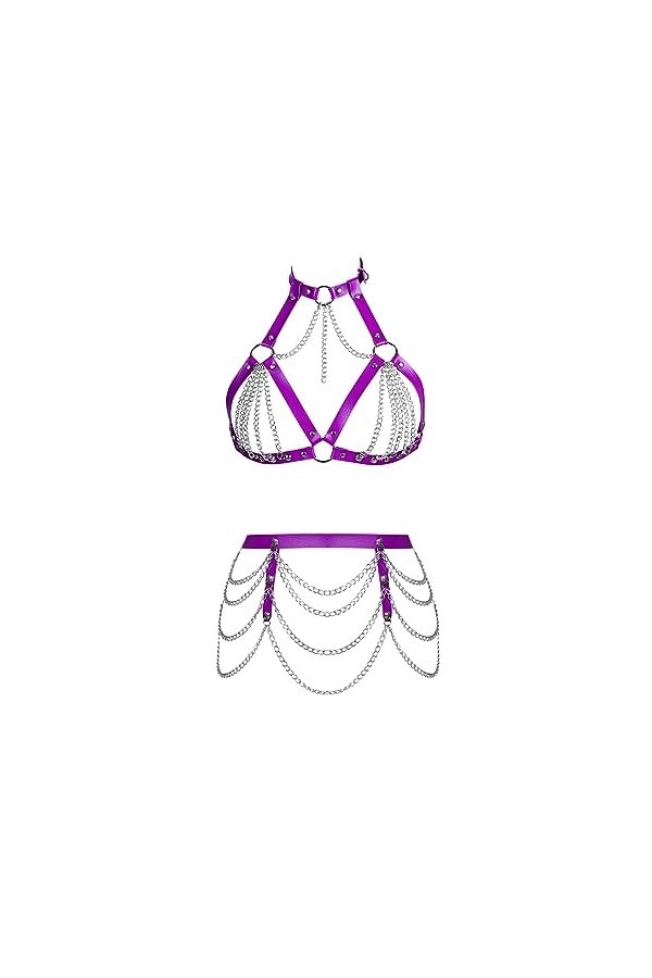 Femmes Body Strap Cuir Soutien - Gorge Creux Cupless Punk Mode Garter Set Gothique Halloween Club Costume de Carnaval Orange