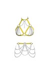 Femmes Body Strap Cuir Punk Bra Creux Cupless Mode Garter Set Gothique Halloween Club Costume de Carnaval Orange - Jaune 