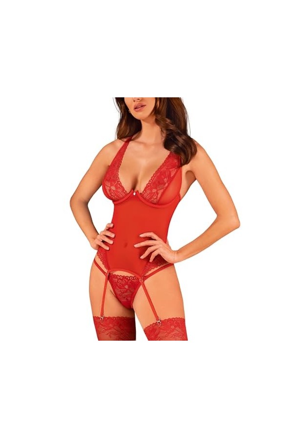 Obsessive Corset Sexy Avec String Lacelove Corset, Rouge,XL-2XL