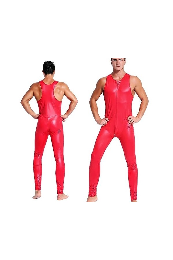 JYDQM Brevet Cuir Européen Et Américain pour des Hommes Sexy sous-Vêtements Boîte De Nuit Costumes Un Pantalon/Red / 2XL