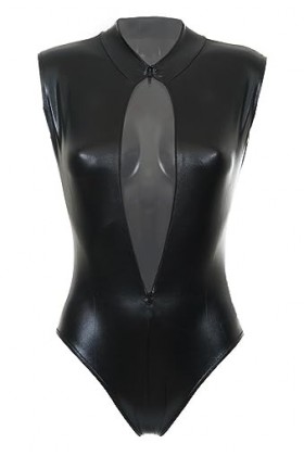 JapanAttitude Body maillot de bain noir faux cuir à fermeture, sexy fetish goth c M