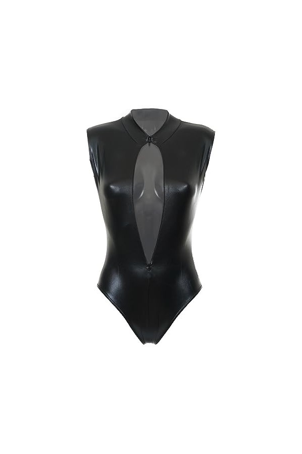 JapanAttitude Body maillot de bain noir faux cuir à fermeture, sexy fetish goth c M