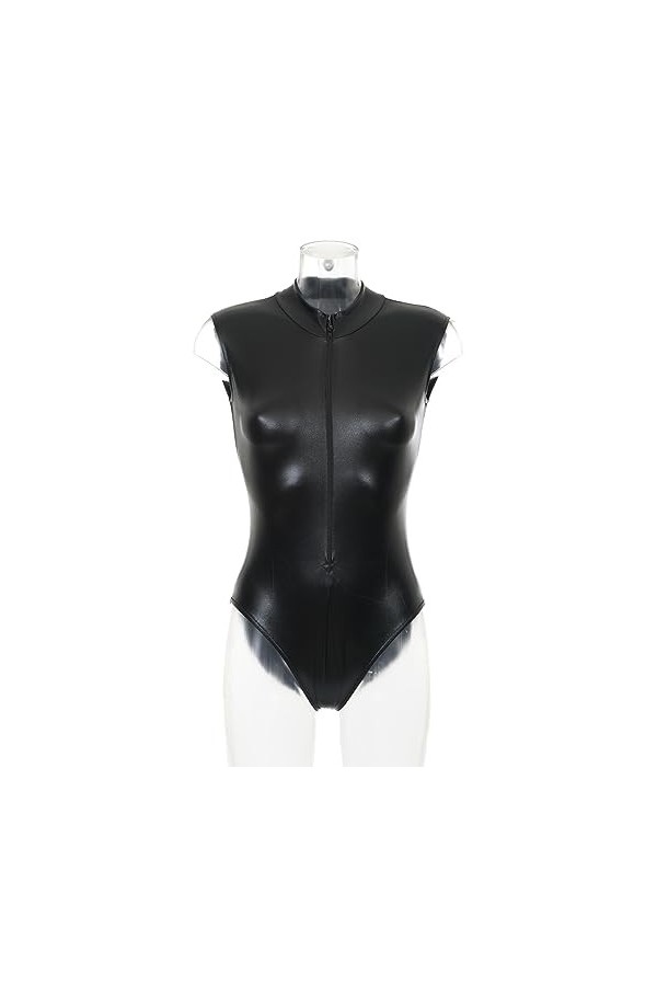 JapanAttitude Body maillot de bain noir faux cuir à fermeture, sexy fetish goth c M