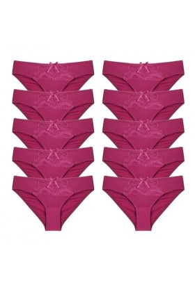 Necalisi Culotte Femme Taille Haute Lot de 10 vin Rouge Culotte Cheeky Style Dentelle Hipster en Coton Culotte Taille Haute e