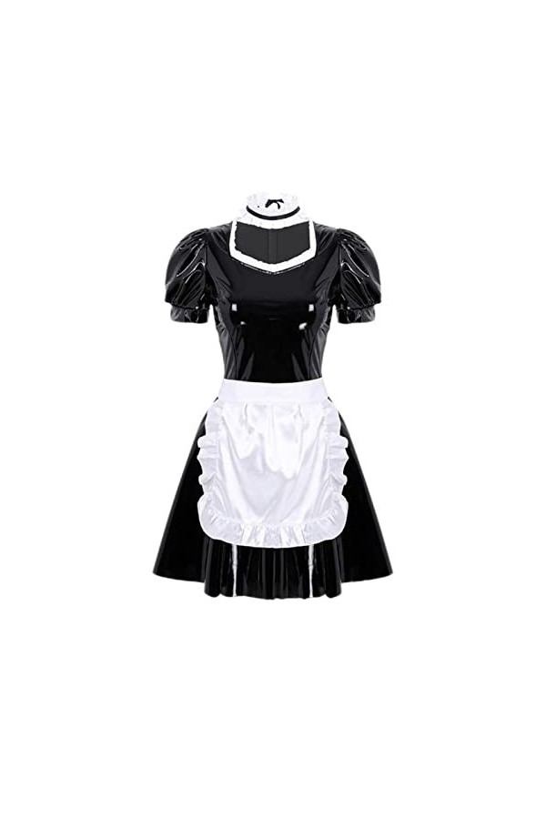 CHOUBAGUAI Uniforme de soubrette française pour femmes adultes - Costume de costumade à manches bouffantes - Robe de soubrett