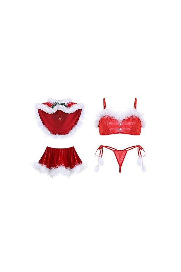 Sous-vêtements sexy pour femme - Nuisette - Thème de Noël - Cosplay - Soutien-gorge sexy châle 