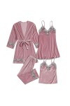 HANXIULIN Pyjama en satin 4 pièces pour femme - Nuisette - Col en V - Vêtement dintérieur - Pyjama sexy - Chemise de nuit en