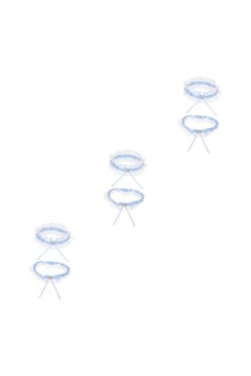 GALPADA 3 Ensembles Porte-Jarretelles Jarretière De Mariée Fleurs Bleues Costumes Blancs pour Femmes Dentelle De Mariage sur 