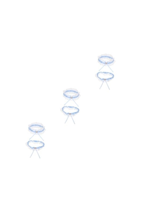 GALPADA 3 Ensembles Porte-Jarretelles Jarretière De Mariée Fleurs Bleues Costumes Blancs pour Femmes Dentelle De Mariage sur 