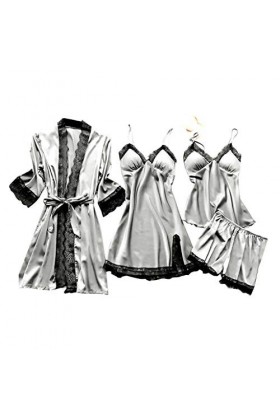 YpingLonk Pyjama Nightdress Femmes Set Silk Sleepwear Lingerie Robe Robe Dentelle Lingerie Dentelle Homme Sexy Grey, XXXXXL 