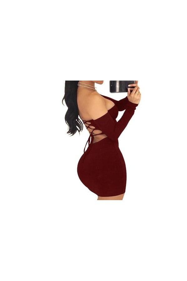 JEKKAH Robes de discothèque sans Bretelles, Grande Taille, Manches Longues, Dos Nu, Robes Sexy for Femmes, Robes Dos Nu Colo